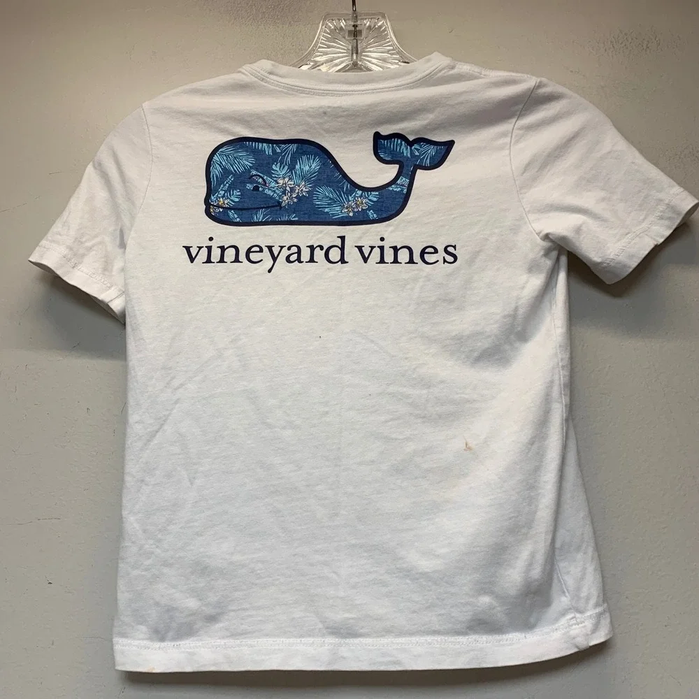 Vineyard Vines T-Shirt Kids 6 White Good Tropical Floral Whale Pocket Tee